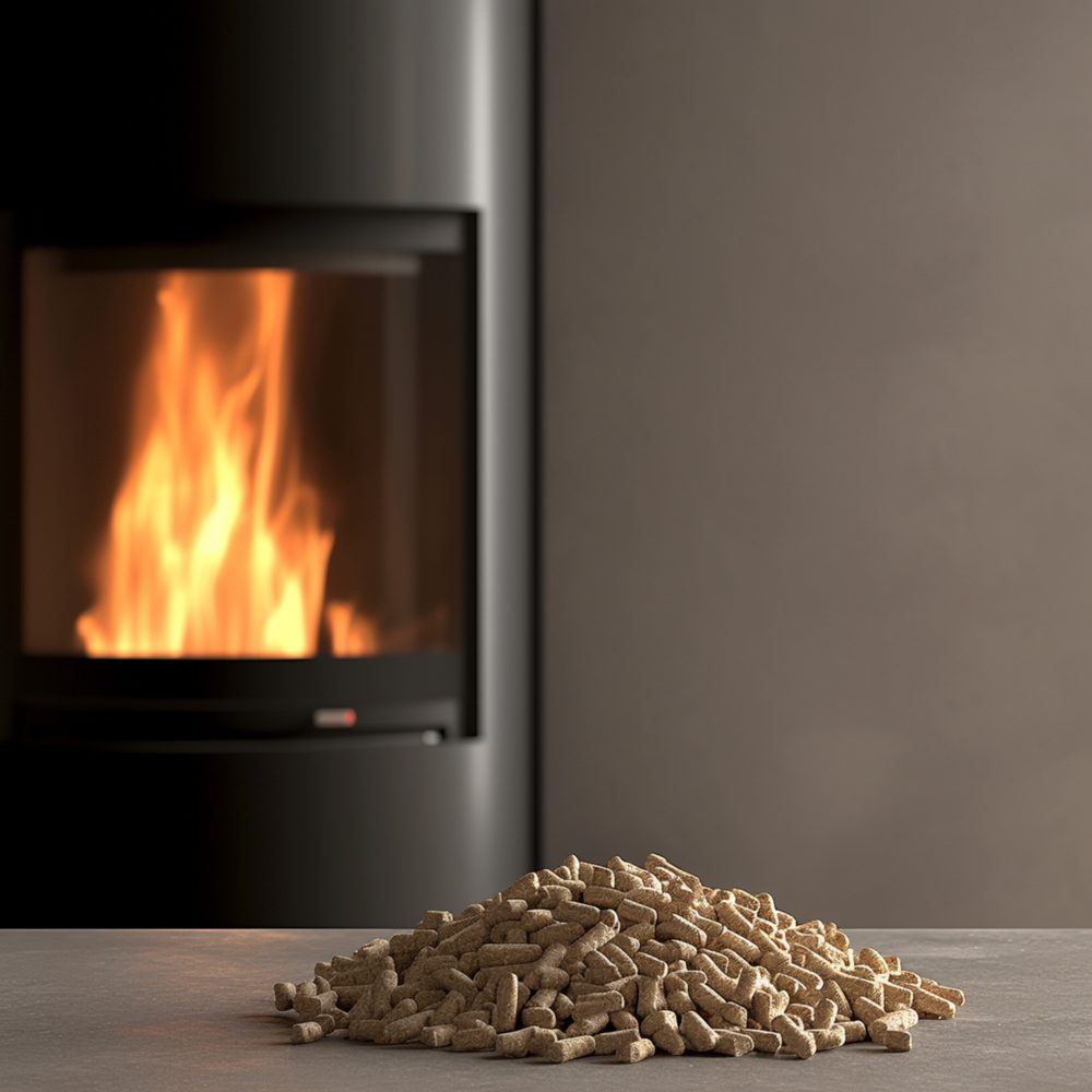 Abitazione con stufa a pellet e isolamento insufficiente, rappresentata da spifferi vicino a finestre e porte.