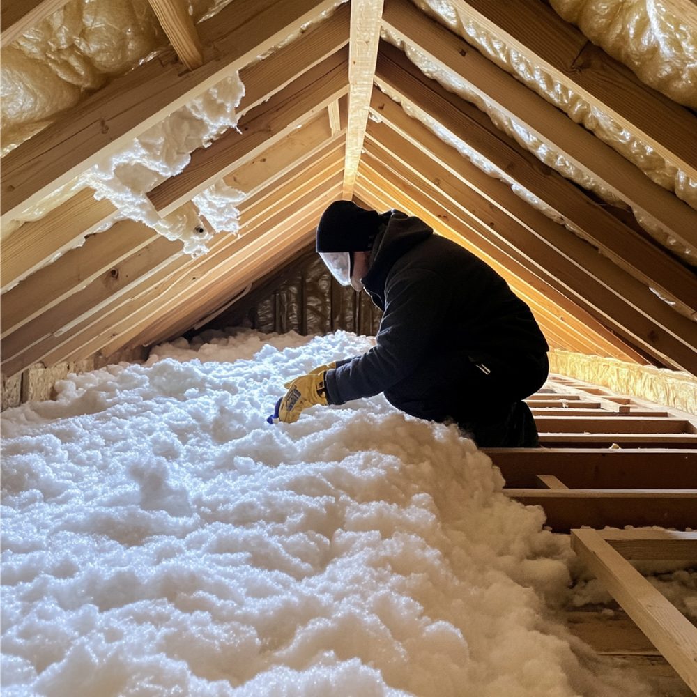 Pannelli termoisolanti sistemati tra le travi del sottotetto per ridurre caldo e spifferi.