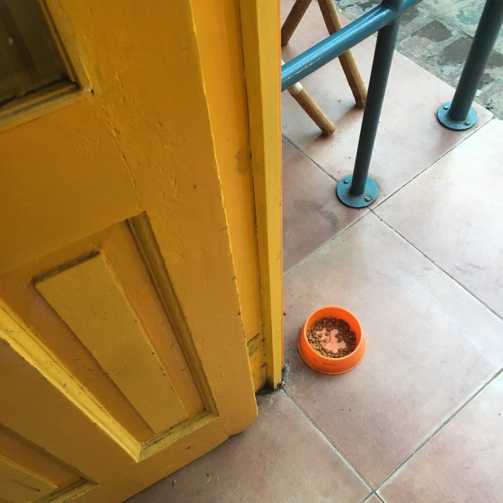 Dettaglio dell’ingresso con porta blindata durante la posa di un pavimento sottile sopra il vecchio rivestimento.